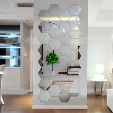 Hexagonal 3D Mirrors Wall Stickers Home Decor Living Room Mirror Wall Sticker   